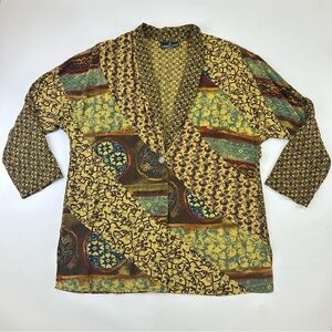 Vintage 90s print blazer Womens Large Carole Little 2 button Bohemian